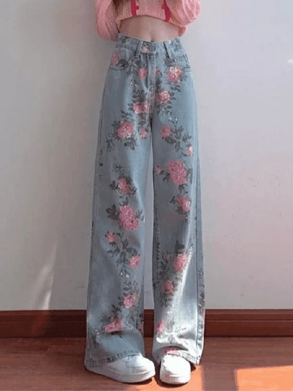 Comfortable Jackets Floral High Rise Boyfriend Jeans