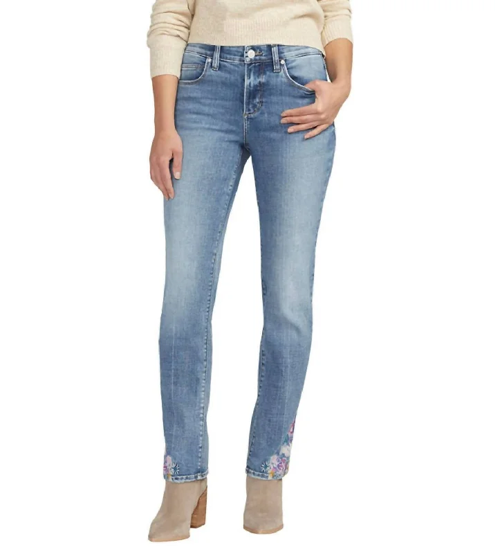 Modern Chic Mid Rise Embroidered Ruby Straight Leg Jeans In Essex Blue