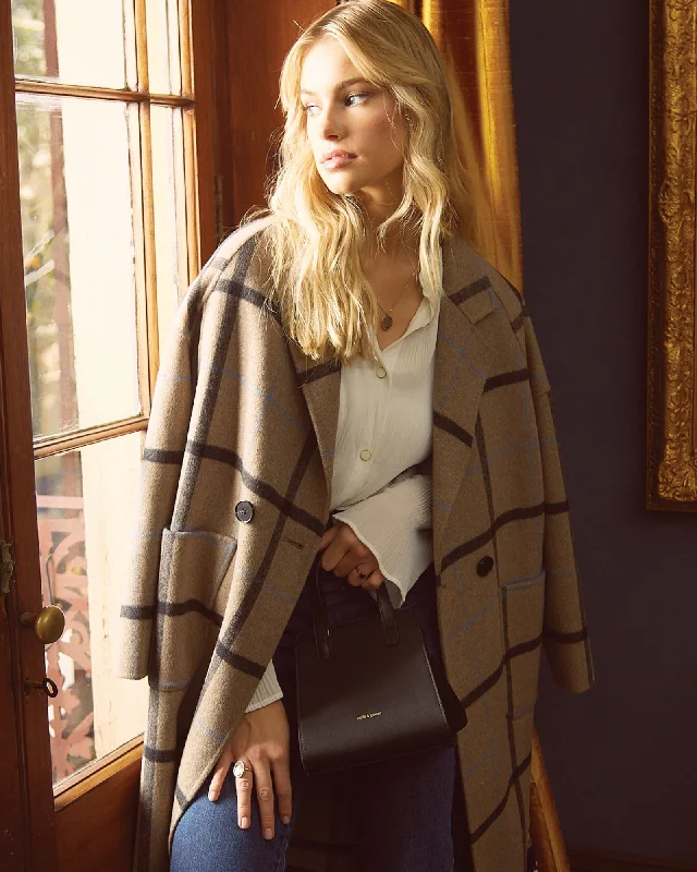 Sporty Wear Publisher Double-Breasted Wool Blend Coat - Oat Plaid