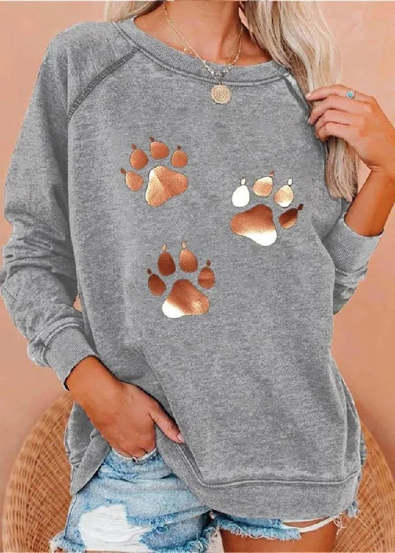 Cozy Lifestyle Dog Footprints Print Sweatshirt Women