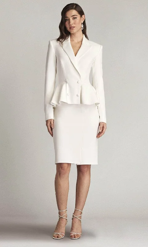 Relaxed Looks Tadashi Shoji BOS23303M - Tuxedo Button Detailed Knee-Length Dress