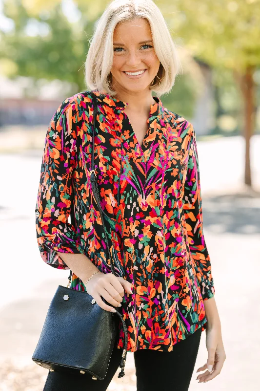 Comfortable Jackets Just For Me Black Floral Blouse