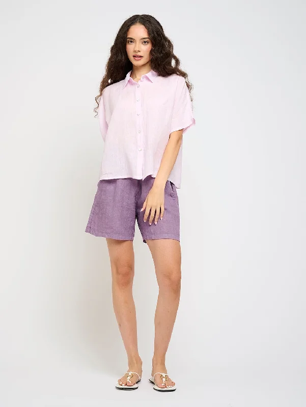 Soft Layers Short Sleeve Linen Blouse - Spring Lilac
