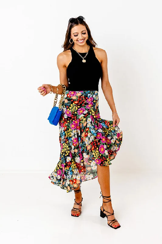 Easy Wear Chic Only Sunshine Floral Skirt In Black