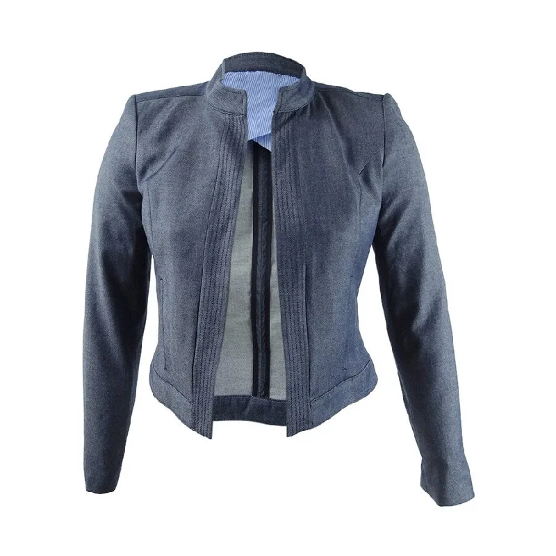 Cozy Footwear Tommy Hilfiger Women's Open-Front Chambray Jacket (10, Dark Indigo)