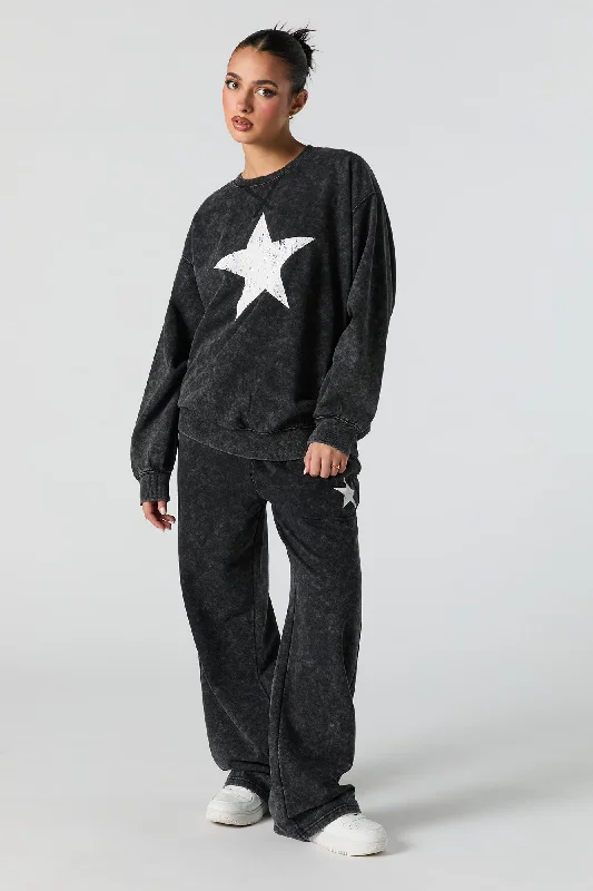 Soft Casuals Graphic Washed Wide Leg Fleece Sweatpant