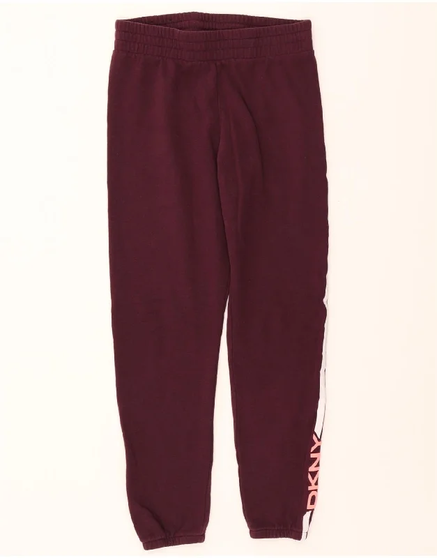 Light Comfort DKNY Womens Graphic Tracksuit Trousers Joggers UK 10 Small Burgundy Cotton
