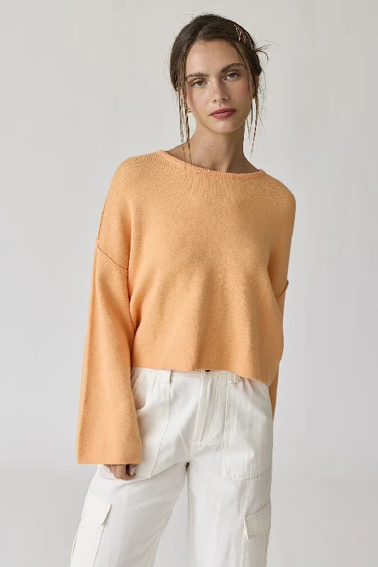 Timeless Style Peach Loose Fit Round Neck Crop Length Knit Top