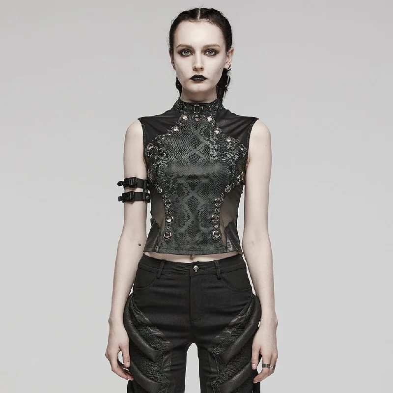 Warm Wear Women's Punk Mesh Ring Cutout Tank Top