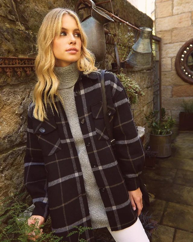 Easy Chic Wear River's Edge Plaid Shacket - Black Plaid