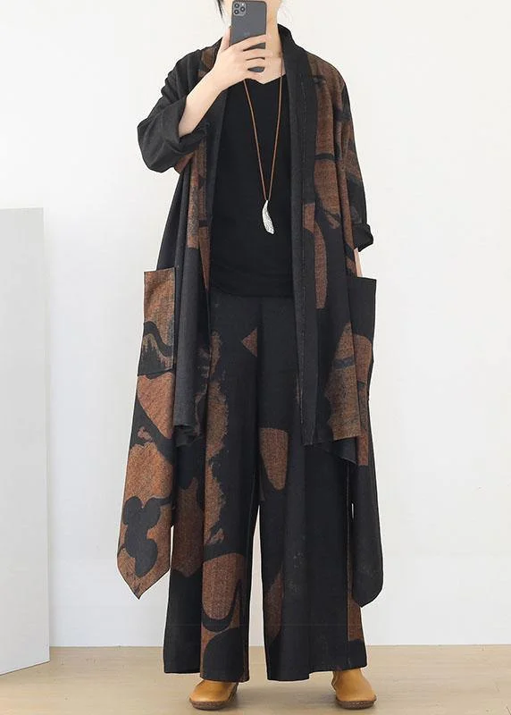 Layered Style French Apricot Black Pockets Asymmetrical Design Fall Two Pieces Set Long sleeve