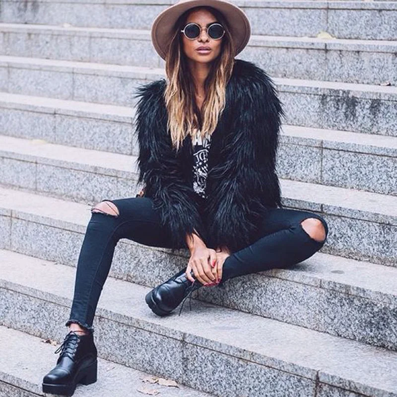 Versatile Casuals Bridget Faux Fur Jacket - Black
