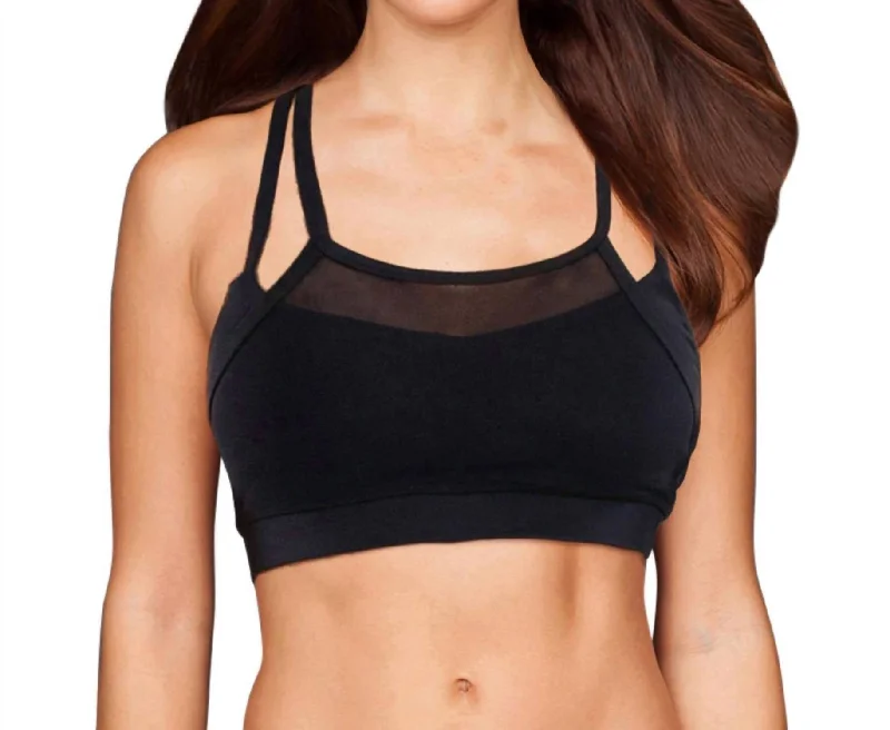 Cozy Footwear Mesh Overlay Vice Low Impact Sports Bra In Black