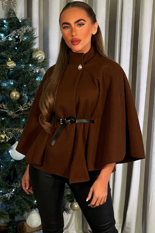 Soft Comfort Cape With Belt Brown