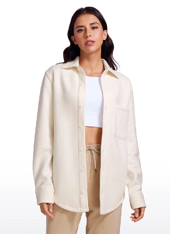 Comfortable Lounge Wear Cotton Fleece Lined Button Down Oversized Jackets