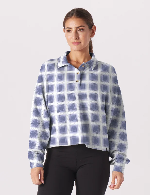 Casual Ease Lounge Skimmer Polo: Washed Blue/Oatmilk Jackson Plaid