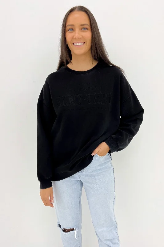 Easy Chic Wear Varsity Crew Washed Black