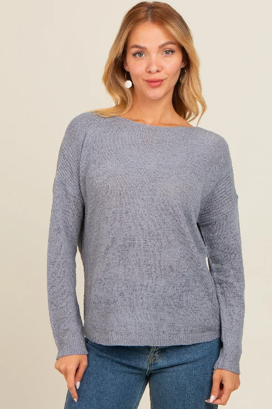 Comfortable Chic Periwinkle Contrast Knit Panel Sweater