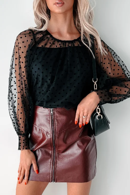 Cozy Chic Trends Dotted Perfection Polka Dot Mesh Top (Black)