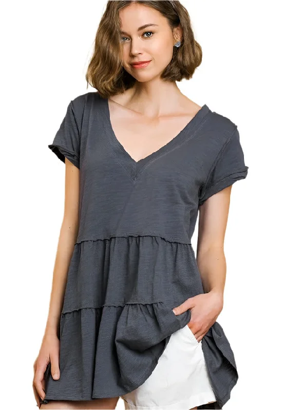 Timeless Outfits Tiered Ruffle Tunic, Slate