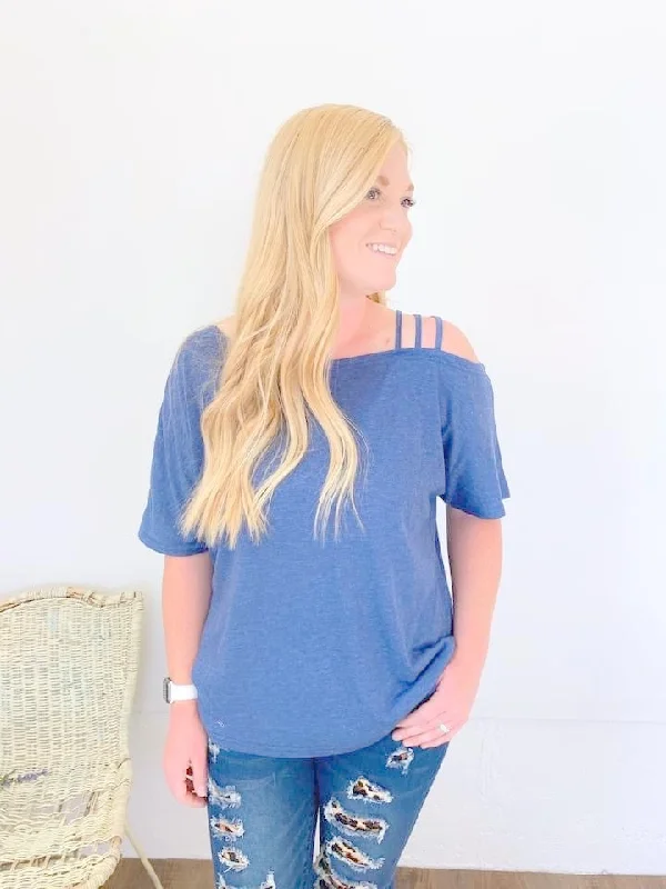 Cozy Fashion One Shoulder Strappy Top, Blue