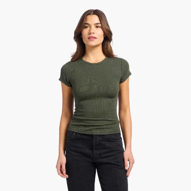 Light Layers Slinky Rib Tee | Darkest Olive