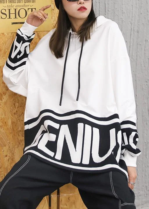 Soft Casuals Chunky fall white Letter knit tops trendy plus size hooded top