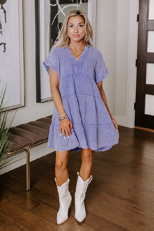 Trendy Comfort Wear Across The World Mineral Wash Mini Dress In Lavender