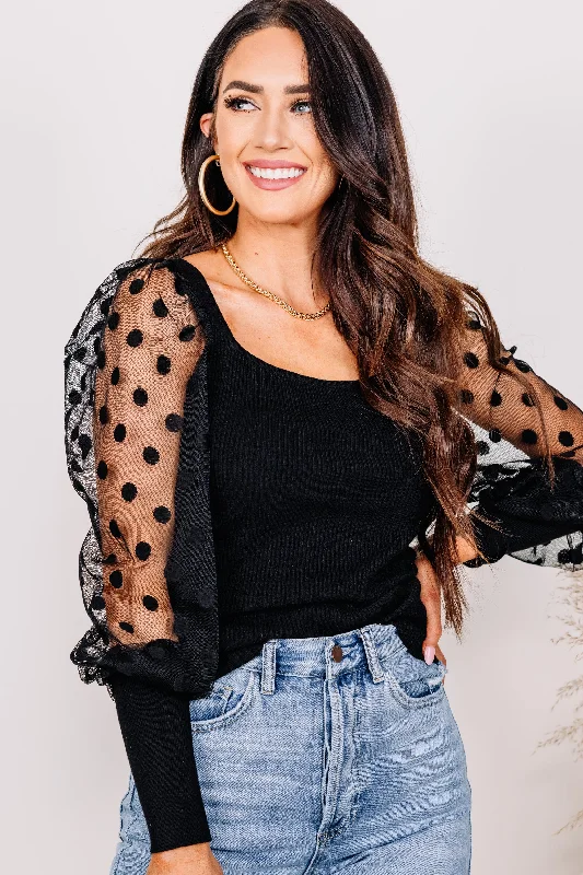 Easy Wear Chic Keep You Up To Date Black Polka Dot Sleeve Top