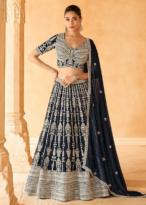 Casual Chic Outfits Bridesmaids Designer Navy Blue Embroidered Lehenga Choli