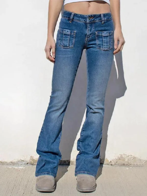 Elegant Casuals Multi Pocket Rhinestone Elastic Slim Jeans
