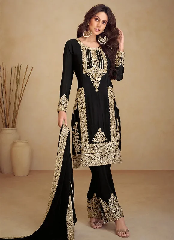 Weekend Comfort Black Golden Embroidered Pakistani Pant Style Suit