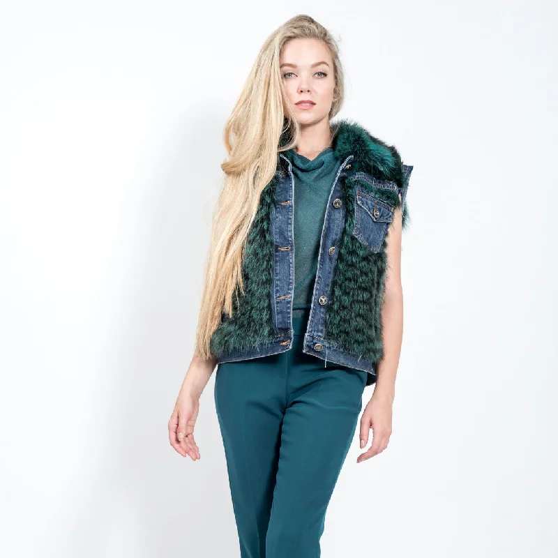 Casual Chic Looks Fox Fur denim luxury vest