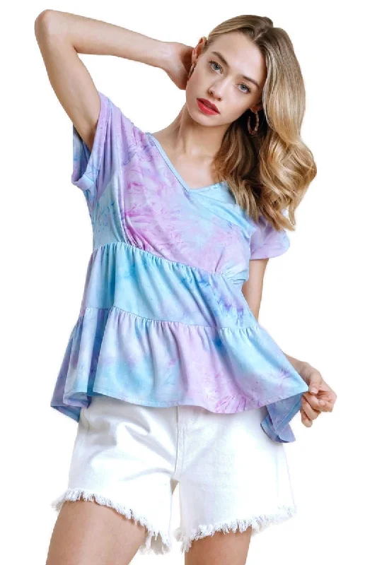 Breezy Comfort Tie Dye Babydoll Top, Sky