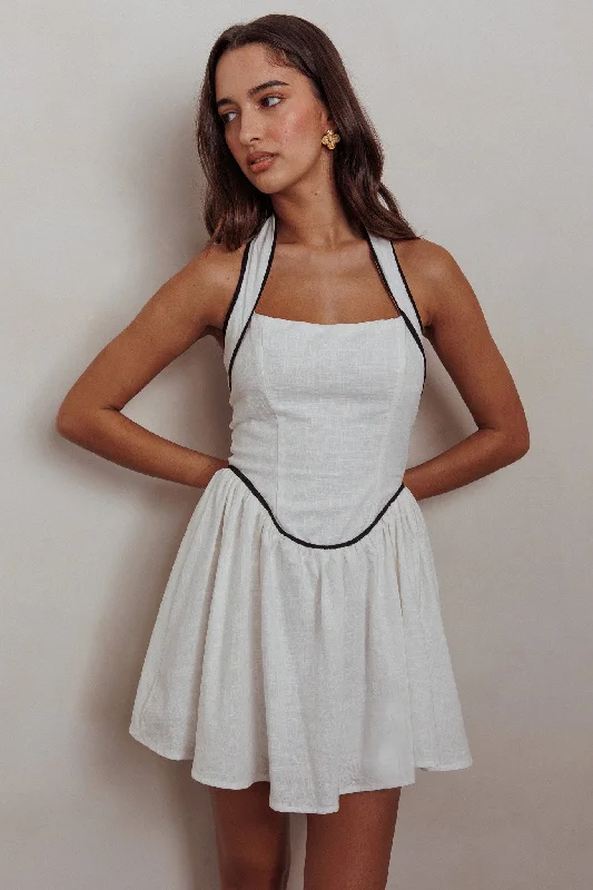 Soft Layers Rune Halterneck Mini Dress White