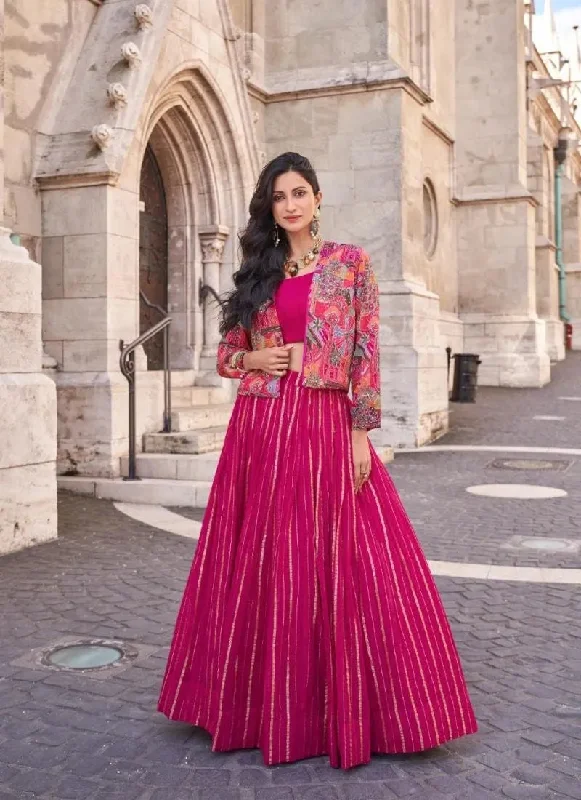 Casual Chic Wear Beautifully printed viscose silk 3 Piece set in Pink