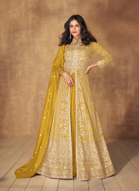 Breezy Outfits Ravishing Embroidered Silk Anarkali Gown in Yellow