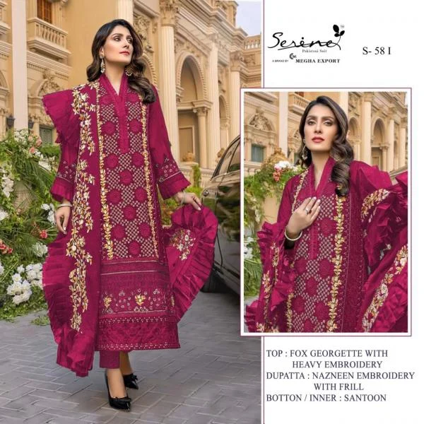 Comfortable Fitwear S 58 I Fox Georgette Straight Cut Pakistani Suit with Frill Dupatta Comfortable Fitwear S 58 I Fox Georgette Straight Cut Pakistani Suit with Frill Dupatta