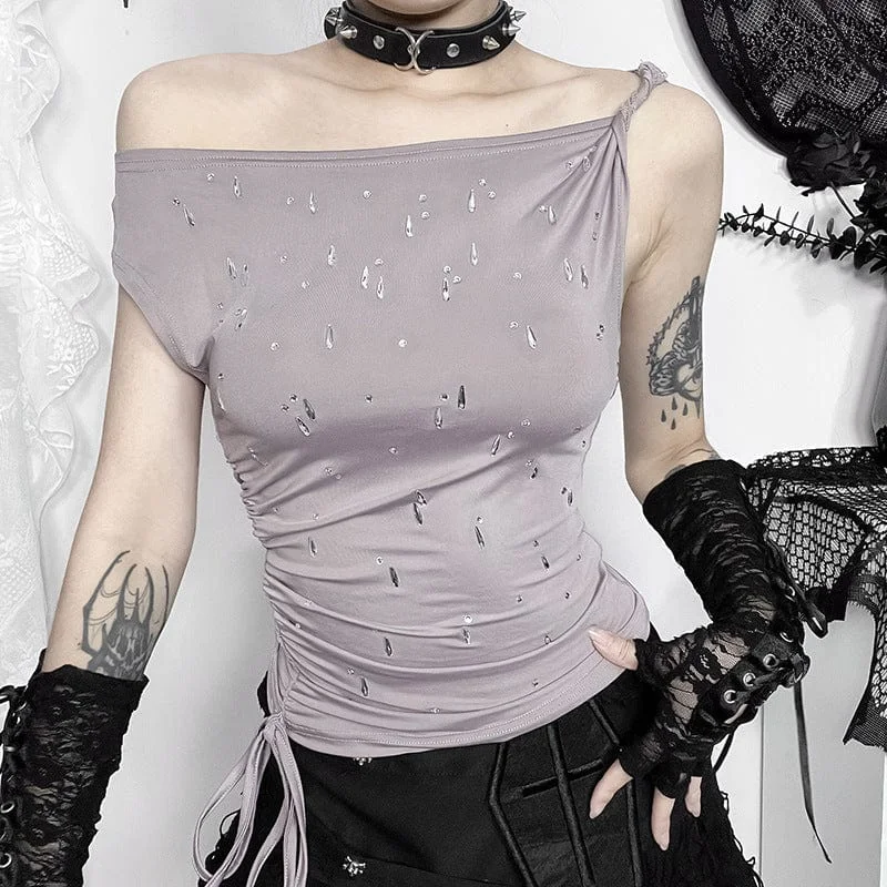 Cozy Shirts Women's Grunge Off-the-shoulder Drawstring Tank Top