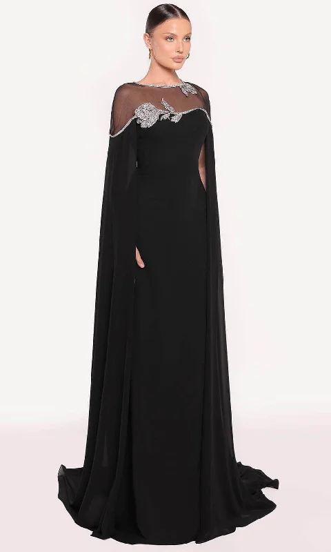 Relaxed Weekend Wear Tarik Ediz 98807 - Cape Trumpet Evening Gown