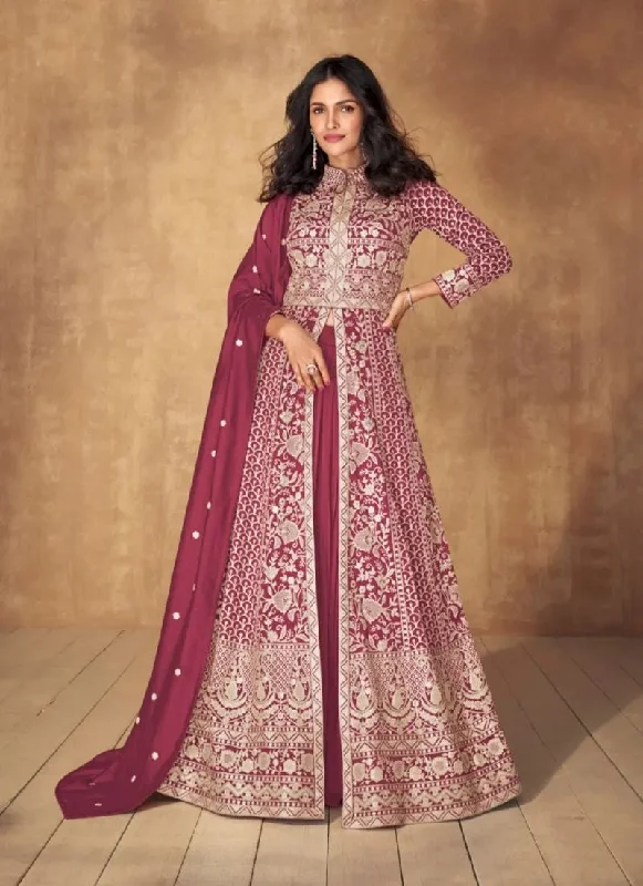 Cozy Fashions Fabulous Embroidered Silk Anarkali Gown in Pink