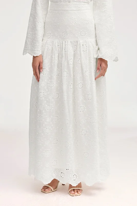 Effortless Dressing Halima White Eyelet Maxi Skirt