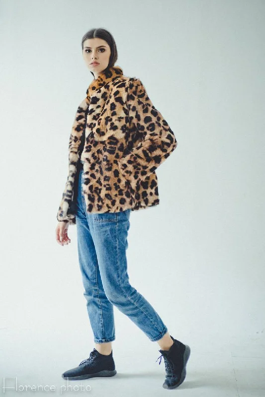 Simple Looks Rabbit Fur Panther Style Jacket