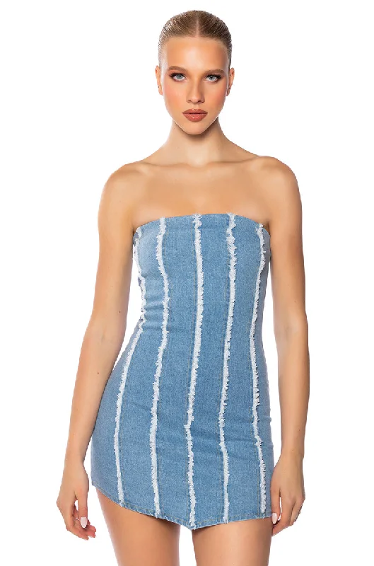 Warm Layers WANT IT ALL STRAPLESS DENIM MINI DRESS