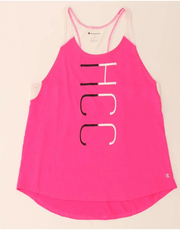 Comfortable Tops CHAMPION Womens Graphic Vest Top UK 14 Large Pink Colourblock Polyester
