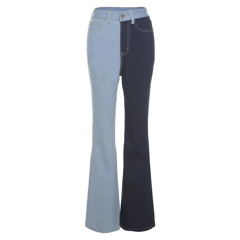 Effortless Looks Women flared Pants Jeans Fashion Patchwork Contrast Color Palm Pattern High Waist Denim Trouser Lady Cotton Denim Boot Cut Pants Effortless Looks Women flared Pants Jeans Fashion Patchwork Contrast Color Palm Pattern High Waist Denim Trouser Lady Cotton Denim Boot Cut Pants