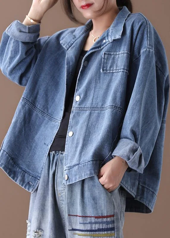 Soft Wearables Women stand collar fine casual coats denim blue coats