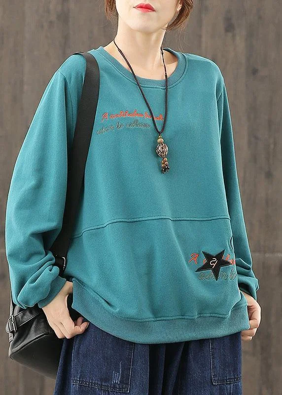Sporty Wear diy blue Cartoon print blouses for women o neck baggy top