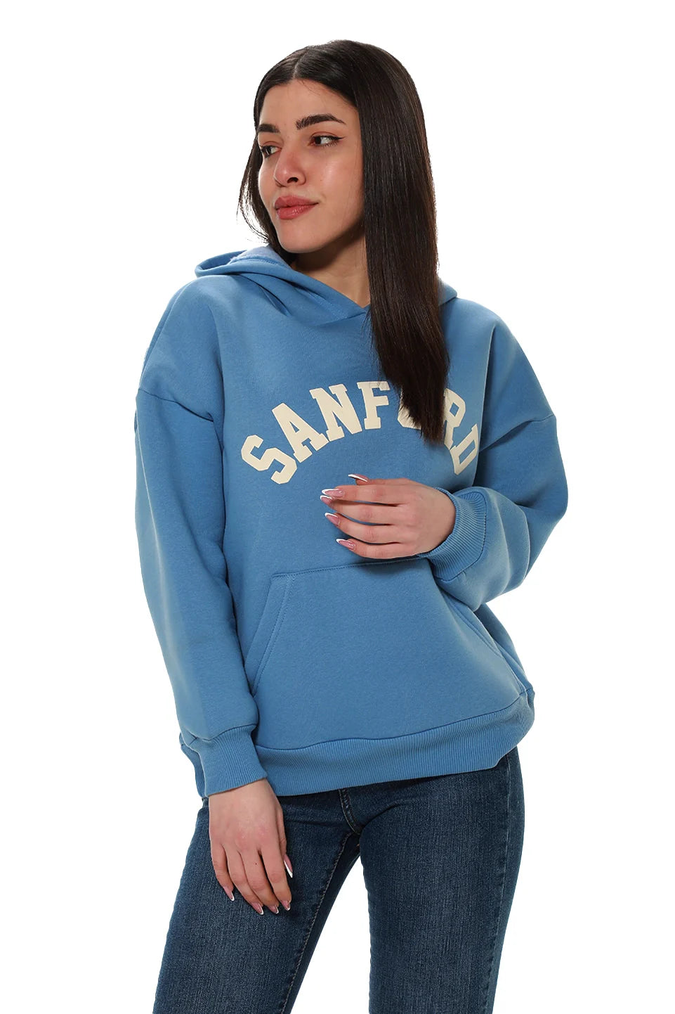 Stylish Jackets Blue Fleeced Hoodie With Front Printed Design