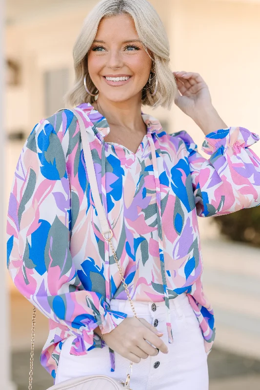 Stylish Ease Loving It All Lavender Purple Abstract Blouse
